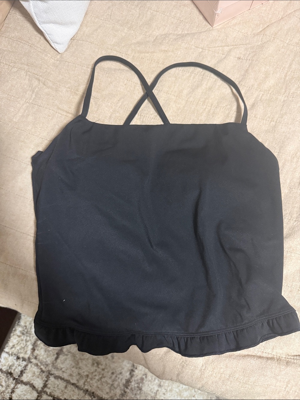 Halara Black Strappy Ruffle Hem Women's Tank Top